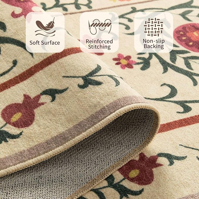 Door Mat Floral Entryway Rug, Washable Samll 2x3 Rugs, Boho Yellow Front Door Mats, Non Slip & Low Pile Throw Accent Carpet for Indoor Entrance, Bathroom and Kitchen(Yellow 2x3ft)