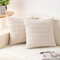 Pack of 2 Corduroy Decorative Throw Pillow Covers 22x22 Inch Soft Striped Pillow Covers Modern Farmhouse Home Decor for Sofa Living Room Couch Bed（Cream White）
