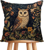 YOU FOUND ME William Morris Abstract Vintage Floral Velvet Owl Design Throw Pillow Covers Home Decor, Retro Art Decor Pillowcase Cushion Cover for Bed Sofa Living Room, Square 18x18inch (Brown-Owl)