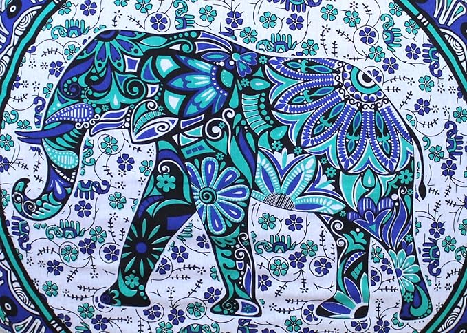 CRAFT KALA Mandala Floor Pillow Cushion Cover Seating Throw Cover Hippie Decorative Bohemian Ottoman Poufs Pom Pom Pillow Cases Boho Indian Cotton Living Room Home Décor (35" Round, Standing Elephant)
