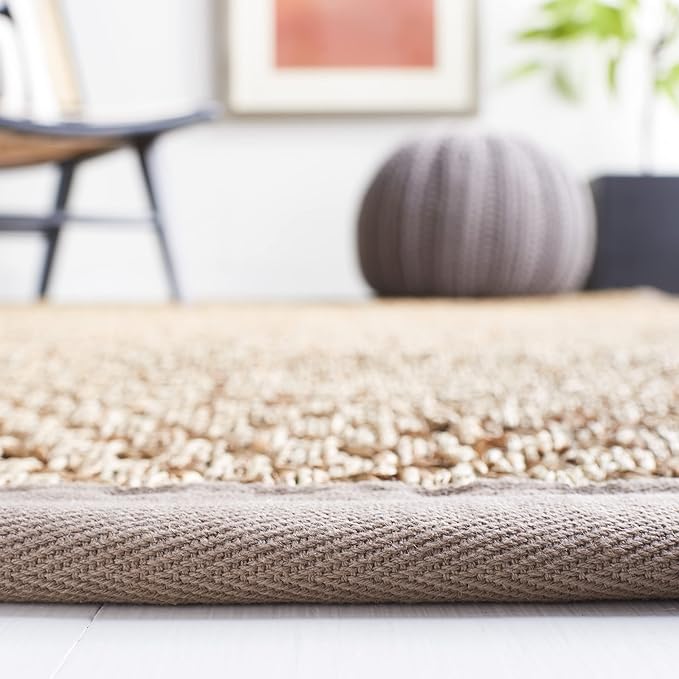 Safavieh Area Rug 6x8 - Natural Fiber Collection - Natural & Grey, Seagrass, Basketweave Pattern with Border (NF114P)
