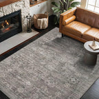 4x6 Rug for Living Room Bedroom, Grey Washable Throw Rugs, Vintage Retro Boho Area Rugs, Non Slip & Low Pile Accent Carpet for Indoor Dining Room, Kids Room and Office(Taupe/Grey 4x6ft)