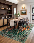 Moynesa Tiger 5x7 Area Rug, Boho Washable Living Room Rug, Non Slip Green Rugs for Bedroom, Ultra Thin Vintage Soft Stain Resistant Throw Floor Carpet for Office Dining Room