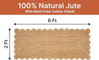 MDS 1 PC Handwoven Braided Jute Area Rug 2ft x 6ft Rectangle Scalloped Edge, 100% Natural Jute Rustic Farmhouse Reversible Accent Rug for Bedroom Living Room Hallway Entryway Office Kitchen (2' x 6')