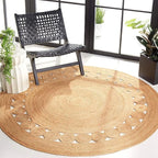 KEMA Jute Area Rug 3ft Round Natual Braided Dot Handwoven Rug Rustic Vintage Reversible Boho Area Rugs for Farmhouse, Living Room, Bedroom, Patio, Kitchen