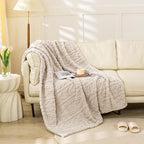 YUSOKI Sherpa Large Throw Blanket Single Layer,Light Weight(1.7lb),370GMS-3D Stylish Design for Gift Home Decor (Linen,50"x65")