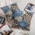 Dark Brown Blue Pillow Covers 22X22 Inch Set of 2, Spring Summer Floral Dahlia Flower Cream Decorative Throw Pillow Covers Outdoor Modern Farmhouse Cushion Case for Home Couch Sofa Bed Decor