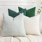Set of 4 Soft Textured Decorative Throw Pillow Covers 16x16 Inch Cozy Farmhouse Cushion Cover Square Accent Pillow Cases for Bed Couch Sofa Living Room, White Aqua Green