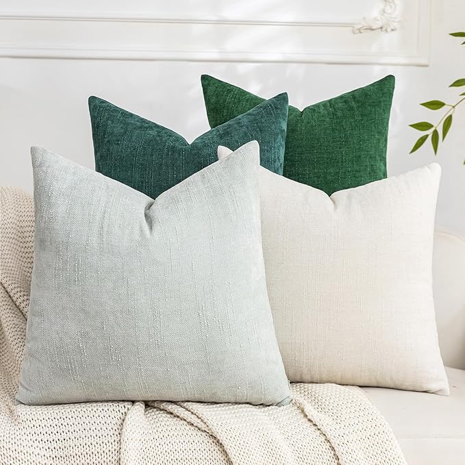 Set of 4 Soft Textured Decorative Throw Pillow Covers 20x20 Inch Cozy Farmhouse Cushion Cover Square Accent Pillow Cases for Bed Couch Sofa Living Room, White Aqua Green