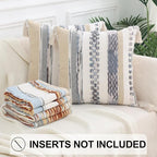 Simmore Boho Decorative Throw Pillow Covers 18x18 Set of 2, Tufted Farmhouse Pillow Covers with Tassels for Cozy Bohemian Couch Sofa Bedroom Home Decor, Grey