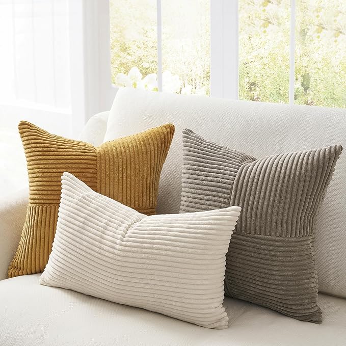 Topfinel Fall Vintage Brown Pillow Covers Set of 4,Velvet Gold Brown Cushion Covers with Corduroy,Soft Accent Pillowcases for Couch,Bed,Living Room and Outdoor Home Decor 24×24 Inch