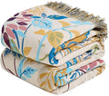 Boho Throw Blanket - 100% Cotton Throw Blankets for Bed Couch, 50"x60" Soft Muslin Lightweight Spring Throw Blanket, Cozy Floral Plant Printed Bohemain Bedding Decor Green Throw Quilt