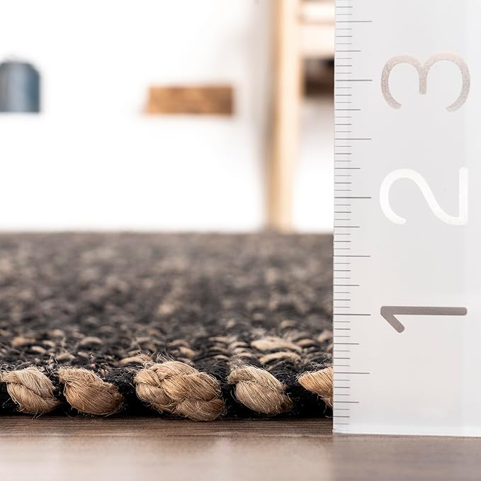 Nuloom Elfriede Handmade, Charcoal, 6' Square, Solid, Rustic, Jute, Soft and Textured, High Traffic, Stain Resistant, Easy Clean, Durable Area Rug for Bedroom, Living Room, Dining, Den, Foyer