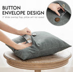 Phantoscope Pack of 2 Farmhouse Throw Pillow Covers Button Vintage Linen Decorative Pillow Cases for Couch Bed and Chair Gray 18 x 18 inches 45 x 45 cm