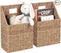 Wicker Hanging Storage Basket (10,5"Lx6,5"Wx13"H), Set of 2 Wall Baskets, Water Hyacinth Baskets, Wall Decor Hyacinth Basket Hanging for Organizing Files, Mails, Books (Seagrass)