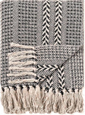 Chardin home - Black & Cream Braided Waffle Weave Throw, 50x60 in Recycled Cotton- Large, Wearable, Breathable, Skin-Friendly Everyday Blanket for Couch, Bed, Sofa - Soft Lightweight Picnic Rug