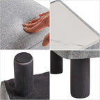 IBUYKE Storage Ottoman Footrest Stool with Linen Fabric, Rectangular, Flip Top Lid, Non-Slip Feet, Compact Design, Stylish and Functional, Gray Blue RF-BD224