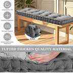 Bench Cushions for Indoor Furniture 36x14 in Velvet Kitchen Dining Piano Window Seat Cushion, Tufted Patio Porch Swing Thicken Bench Pad Memory Foam(Gray)