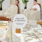 Blagic Knitted Throw Blanket for Couch Soft Farmhouse Boho Throw Blanket with Tassels Home Decorative Lightweight Throw Blankets,Cream White Throws for Bed/Chair/Sofa, Stripe Textured, 60" W x 80" L
