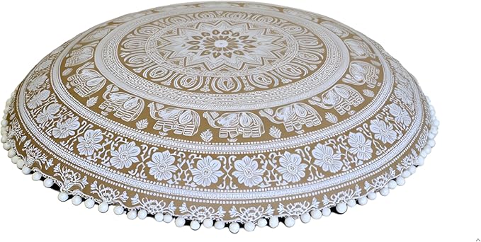 INDIAN CRAFT CASTLE ICC 32 Inch Floor Pillows & Cushions Covers Decorative Hippie Mandala Pouf Pillow Covers Bohemian Seating Meditation Cushion Cover Large Boho Ottoman Case Pillowcase for Couch