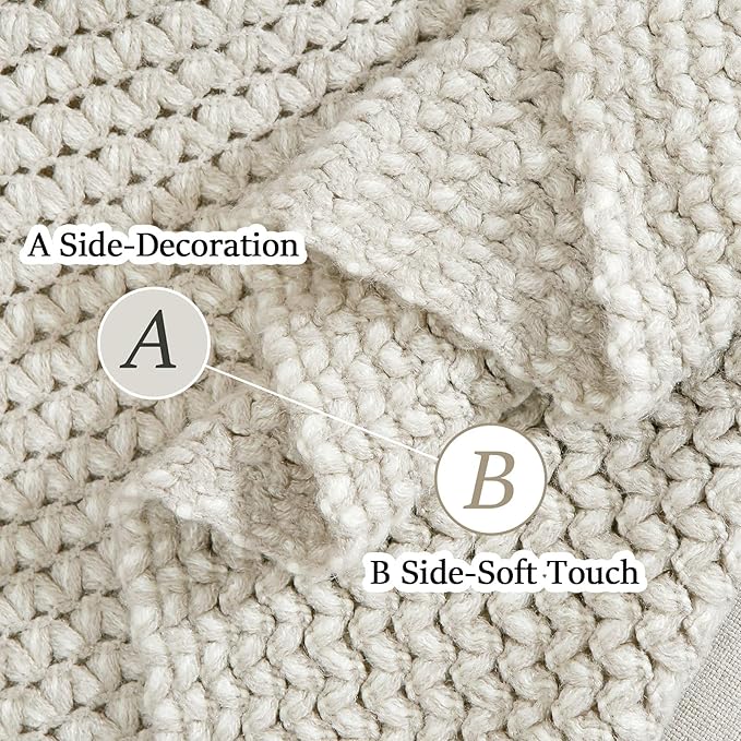 Blagic Grey and White Knit Throw Blanket with Tassel| Home Decor Blanket| Holiday Throw| Wrap Shawl Scarf, Lightweight Soft Cozy Warm Fluffy, Wheat Textured, 50" W x 60" L
