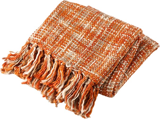 BATTILO HOME Orange Throw Blanket for Couch, Decorative Fall Blankets and Throws, Soft Colorful Throw Blankets for Bed, Halloween Throw Blanket for Home Decor, 50"x60"