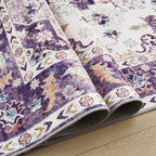 Amearea Vintage Design Area Rugs for Living Room, 4x6 Machine Washable Floral Collection Traditional Bedroom Rug, Low Pile Cute Kids Room Print Carpet, No Slip Office Kitchen Home Decor, Purple
