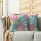 Blue Pink Green Spring Pillow Covers 24X24 Inch Set of 2, Modern Dahlia Floral Print Decorative Throw Pillow Covers Outdoor Farmhouse Cushion Case for Home Couch Sofa Bed Decoration