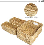 HOMESTEAD Water Hyacinth Storage Baskets, Long Narrow Rectangular Wicker Baskets for Bedroom, Living Room, Bathroom, Shelves - Set of 3
