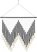 Deco 79 Wood Macrame Home Wall Decor Beaded Wall Sculpture with Fringe Tassels, Wall Art 26" x 1" x 35", Black