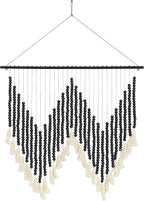 Deco 79 Wood Macrame Home Wall Decor Beaded Wall Sculpture with Fringe Tassels, Wall Art 26" x 1" x 35", Black