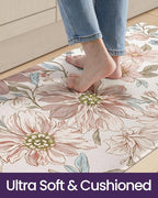 DEXI Kitchen Mats for Floor 2 Piece Set, 17x29+17x59, Cushioned Standing Mat Anti Fatigue, Waterproof Comfort Floral Padded for Laundry Room Office, Pink