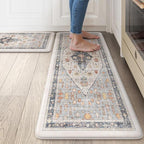 Collive Boho Kitchen Mats for Floor 2 PCS, Cushioned Anti Fatigue Kitchen Floor Mat Non-Skid Waterproof Sink Rug, Blue/Multi Comfort Standing Desk Mat for Office, Home, 17.3"x29"+17.3"x47"