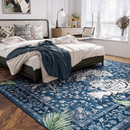 Moynesa Tiger Washable Area Rugs 8x10, Large Boho Rugs for Living Room, Vintage Non Slip Dining Room Rugs for Under Table, Ultra Thin Soft Floor Carpet for Office Bedroom, Blue