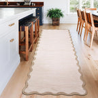 GarveeHome Scalloped Washable Runner Rug 2x6 Non Slip Kitchen Rugs Modern Beige Indoor Entryway Rug Farmhouse Soft Bath Mat Stain Resistant Carpet for Bedroom Hallway Laundry 2 ft x6 ft Beige