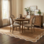 GarveeHome 5x7 Scalloped Area Rug Brown Washable Rugs for Living Room Bedroom, Soft Low Pile Non Slip Accent Floor Mat Solid Floral Print Throw Rug Farmhouse Indoor Carpet for Dorm Playroom