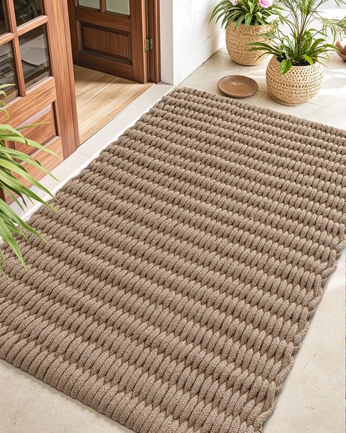 DEXI Jute Door Mat for Front Entryway, 35x59 Braided Woven Doormat Outside Entrance, Dirt Trapper Natural Fiber Entry Mats for Patio, Brown