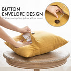 Phantoscope Pack of 2 Throw Pillow Covers Premium Coconut Button Vintage Linen Solid Decorative Pillow Cover for Couch Bed and Chair Mustard Yellow 20 x 20 inches 50 x 50 cm