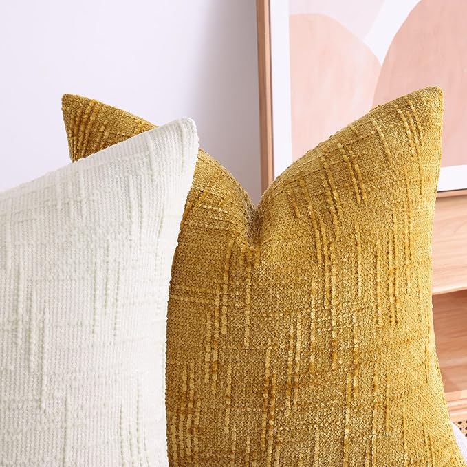 decorUhome Spring Cream White Chenille Throw Pillow Covers 16x16 Set of 2 Textured Soft Cozy Slubby Couch Pillow Covers Modern Farmhouse Boho Decorative Pillow Cases for Bed Sofa Living Room