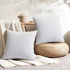 YCOLL Farmhouse Pillow Covers 20x20 Set of 2, Modern Accent Square Throw Pillow Covers, Blue and Beige Striped Patchwork Linen Decorative Pillows Cushion Covers for Couch Chair Bedroom Home Decor
