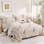 JSD Floral Quilt Set Twin Size, 2 Piece Printed Bedspreads Coverlet with Pillow Sham, Soft Microfiber Quilted Blanket