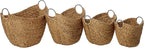 Deco 79 Seagrass Handmade Decorative and Functional Storage Basket Woven Curved Basket Organizer with Silver Metal Handles, Set of 4 Basket for Storage 14", 16", 19", 21"W, Brown