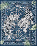 Moynesa Tiger Washable Area Rugs 8x10, Large Boho Rugs for Living Room, Vintage Non Slip Dining Room Rugs for Under Table, Ultra Thin Soft Floor Carpet for Office Bedroom, Blue