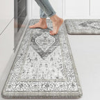 KIMODE Kitchen Rugs and Mats 2PCS Cushioned Anti Fatigue Kitchen Mat Non-Skid Waterproof Kitchen Runner Rug for Kitchen Decor,Floors,Office,Laundry,Grey