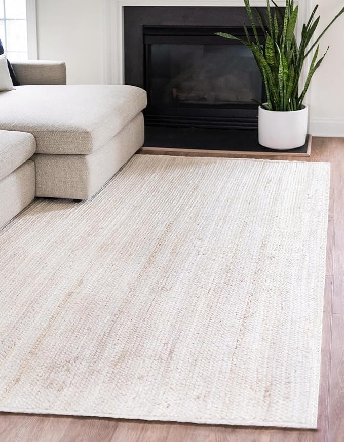 Unique Loom Braided Jute Collection Area Rug - Dhaka (6' 1" x 9' Rectangle, White)