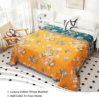 Boho Large Throw Blanket, 100% Organic Cotton Breathable Soft Bed Throw - Floral Bird Farmhouse Decor Blanket for Sofa Couch Chair Quilt and Gift. (Flower-Art, 91" x 98")