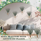 Jexine 8 Pcs Hanging Planters with Artificial Eucalyptus Metal Hanging Vase Indoor Plants Holder Modern Geometric Boho Bathroom Wall Decor for Living Room Home Office (Eucalyptus,Bronze)