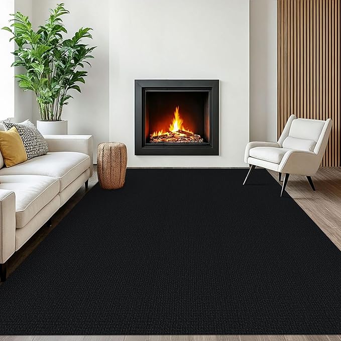 EARTHALL Washable Area Rugs 6x9 Ft Non Slip Living Room Rugs Cotton Rubber Backed Dining Room Rug Braided Bedroom Rugs Indoor Outdoor Floor Carpet for Living Room, Bedroom, Dining Room, Black
