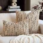 Aeckself Handmade Boho Chenille Tufted Pillow Cover 12x20 Inch, Rectangle Decorative Lumbar Throw Pillow Cover Neutral Pillowcase for Couch Bedroom Living Room, Brown Blue
