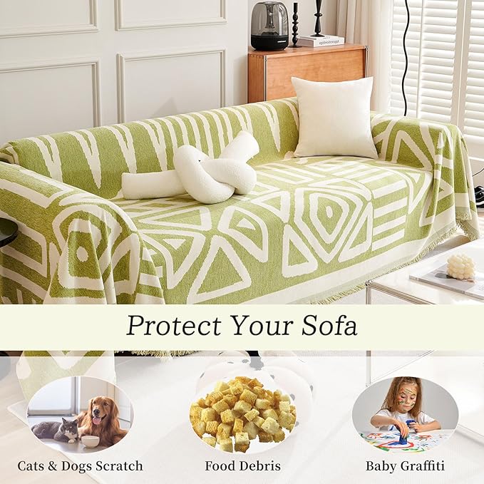 ROOMLIFE Boho Couch Cover for 3 Cushion Couch L Shape Sofa Covers for Sectional Sofa Reversible Silpcover for Dogs Washable Chenille Furniture Protector for Living Room,91"x118"
